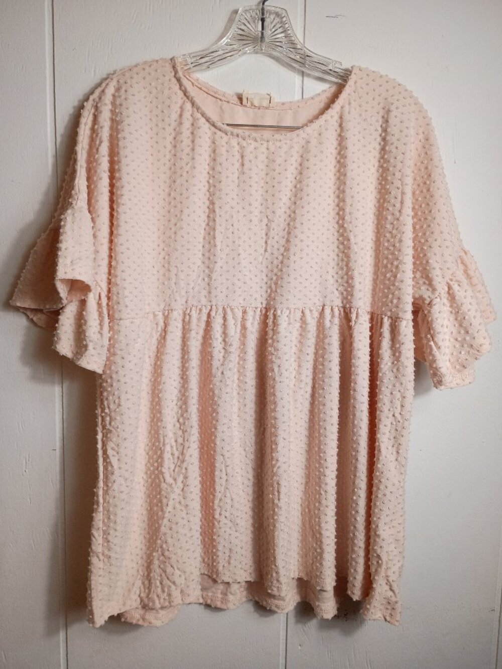 Lovely Melody Pale Pink Swiss Dot Empire Waist Ruffle Sleeve Maternity Top Small